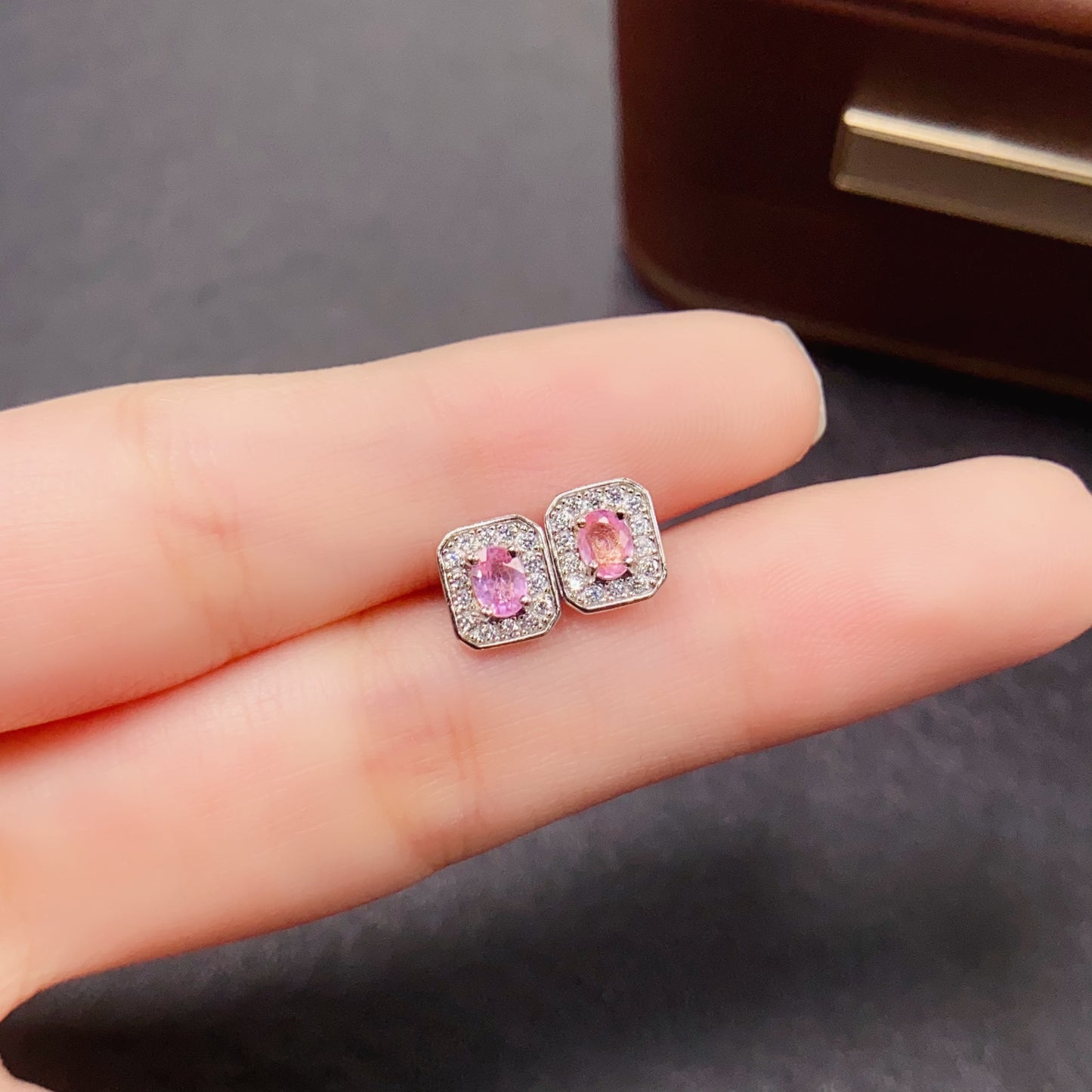 Natural Pink Sapphire Earrings | Princess Cut Light Luxury | Cherry Blossom Super Color | High Quality Sparkle | 925 Silver Exquisite Setting | 3*4mm Delicate Daily | Feminine Gift Jewelry