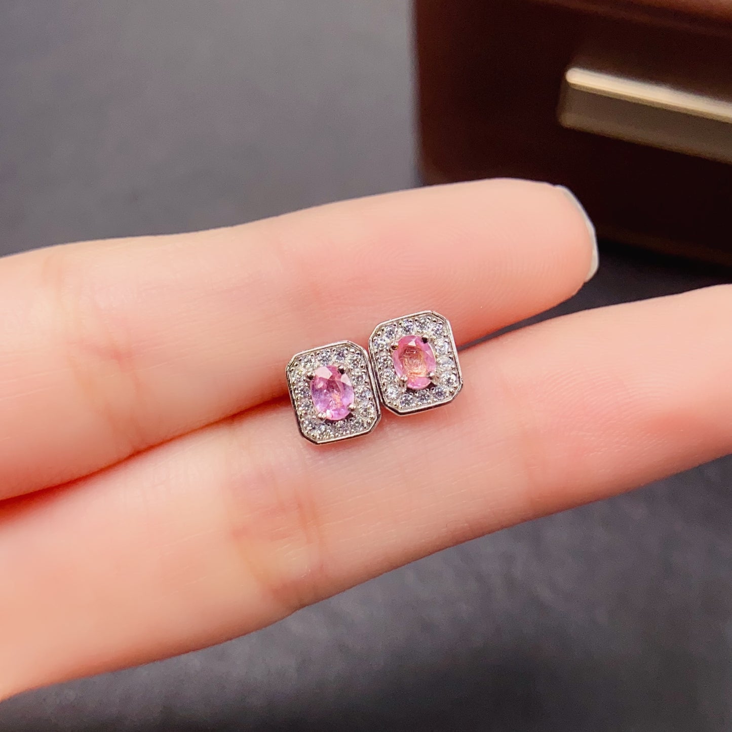 Natural Pink Sapphire Earrings | Princess Cut Light Luxury | Cherry Blossom Super Color | High Quality Sparkle | 925 Silver Exquisite Setting | 3*4mm Delicate Daily | Feminine Gift Jewelry