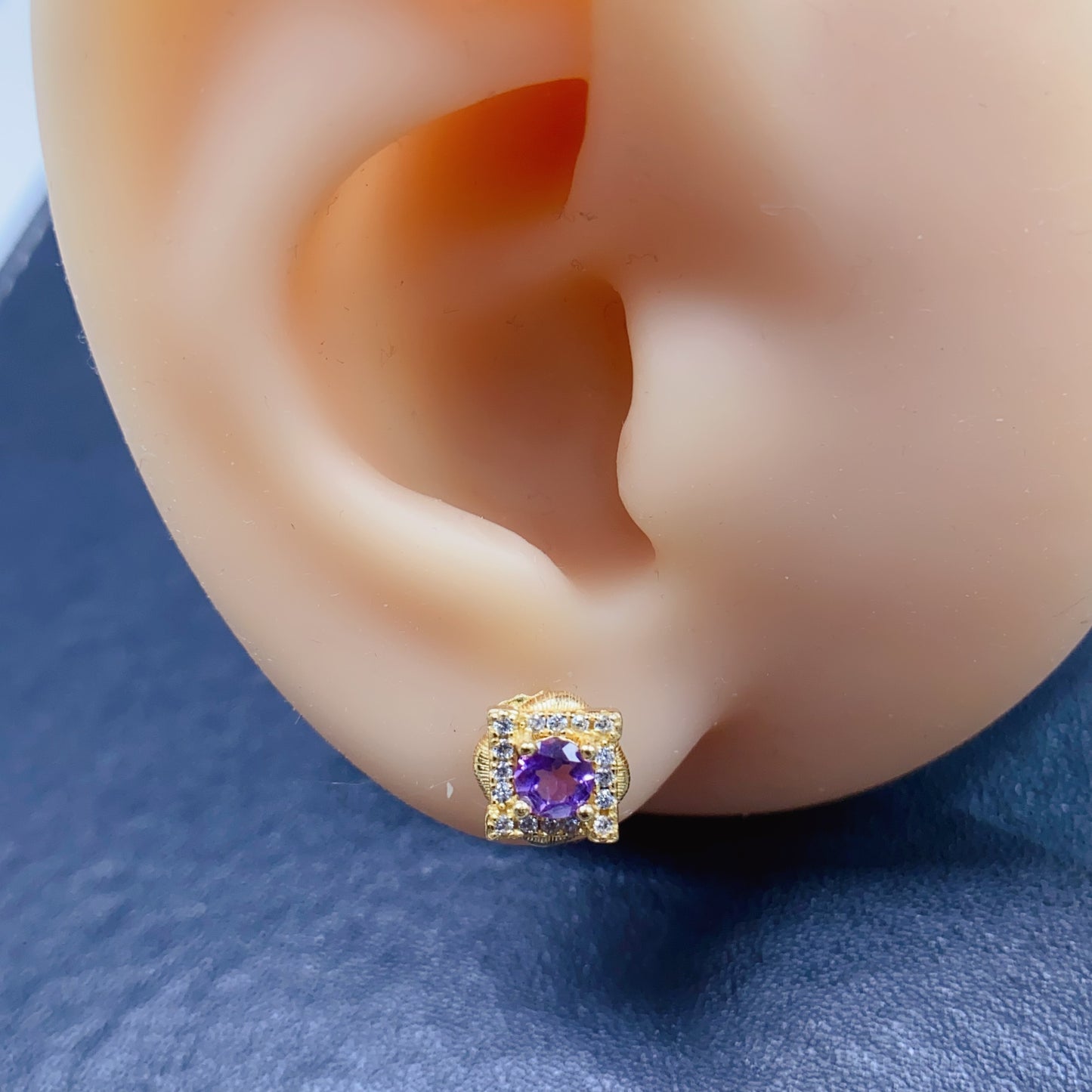 Natural Amethyst Earrings | Gold Setting Shiny | Super Rich Purple Color | High Quality Sparkle | 925 Silver Exquisite Setting | 4*4mm Round Daily | Light Luxury Earrings For Women