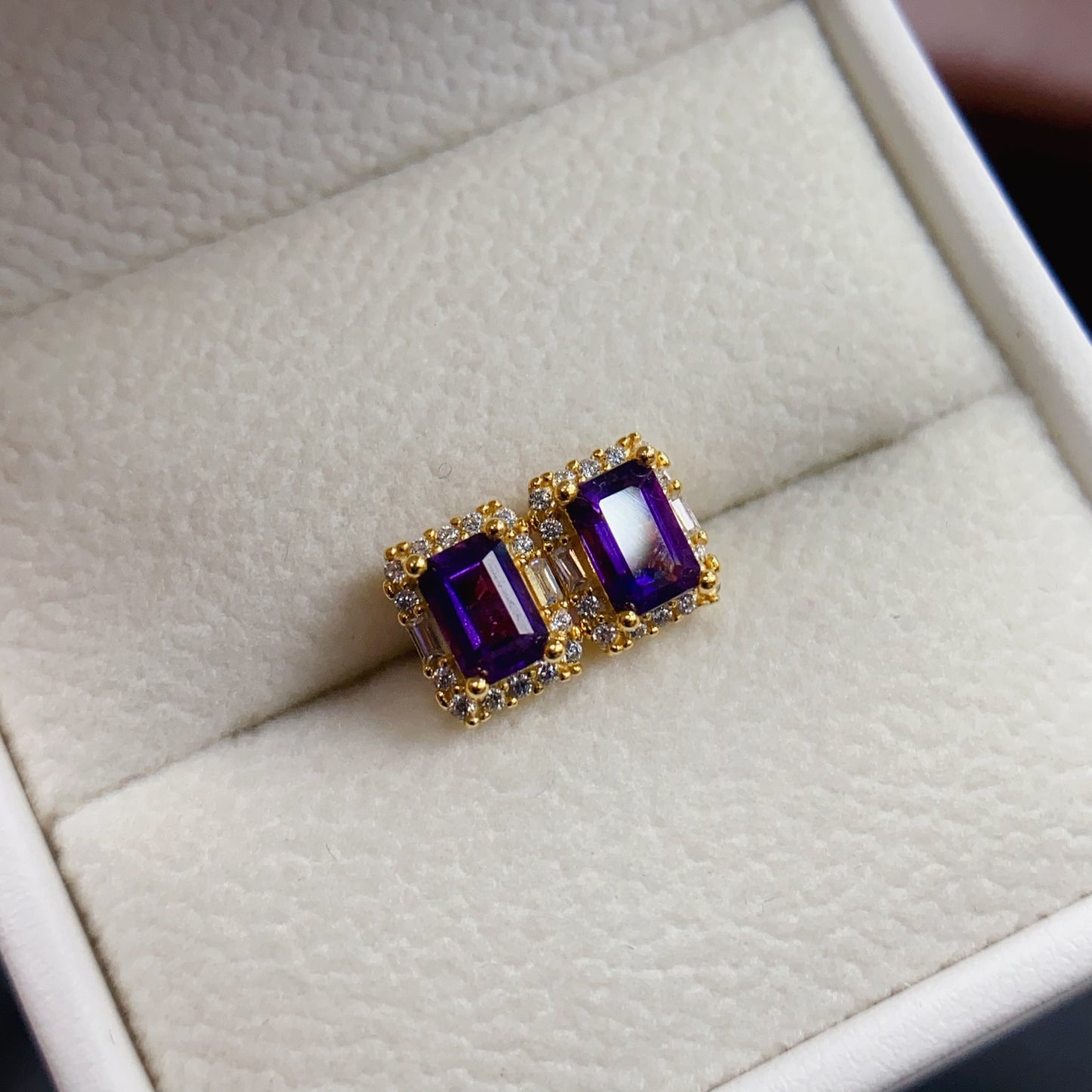 Natural Amethyst Earrings | Square Cut Fashion Style | Super Rich Purple Color | High Quality Sparkle | 925 Silver Exquisite Setting | 4*6mm Light Luxury Daily | Designer Elegant Jewelry For Women