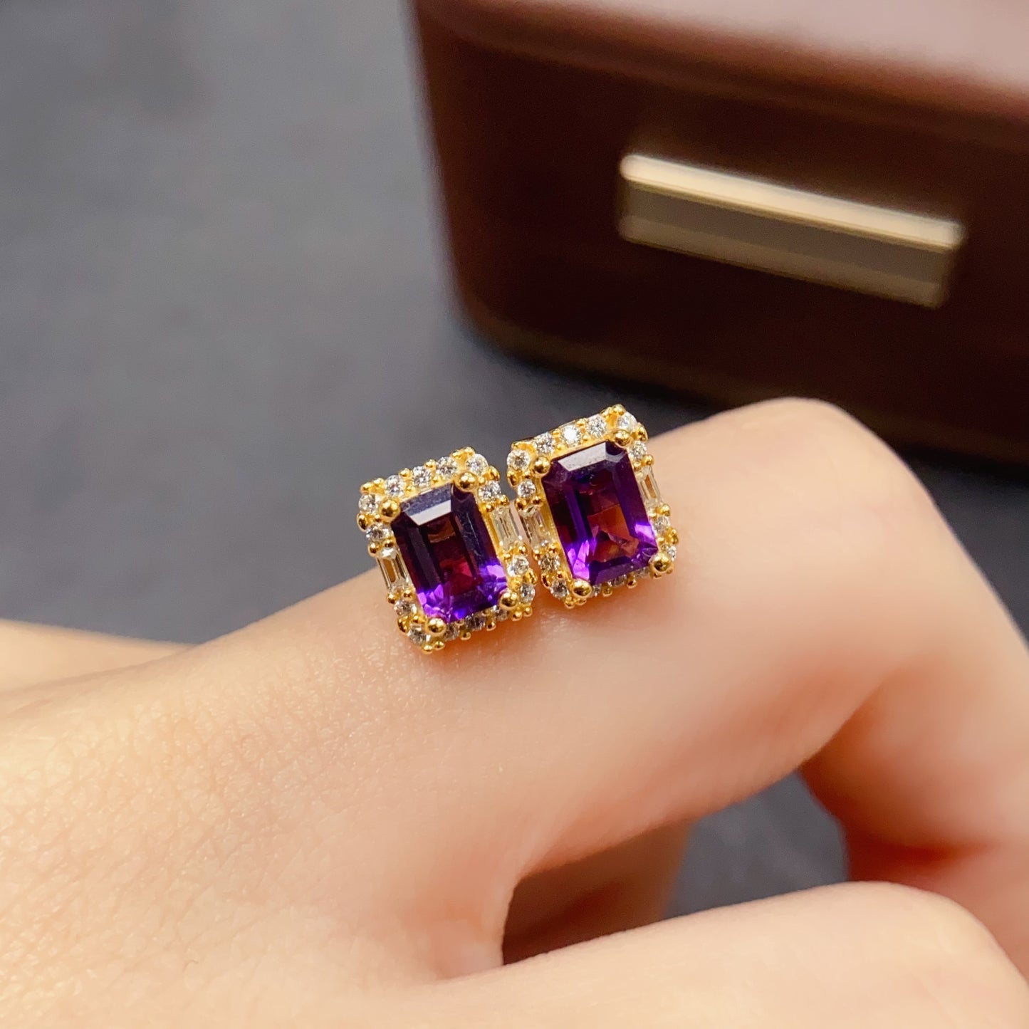 Natural Amethyst Earrings | Square Cut Fashion Style | Super Rich Purple Color | High Quality Sparkle | 925 Silver Exquisite Setting | 4*6mm Light Luxury Daily | Designer Elegant Jewelry For Women