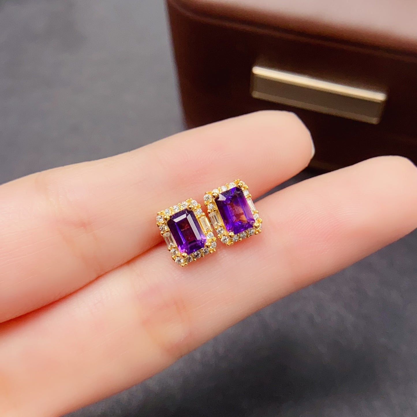 Natural Amethyst Earrings | Square Cut Fashion Style | Super Rich Purple Color | High Quality Sparkle | 925 Silver Exquisite Setting | 4*6mm Light Luxury Daily | Designer Elegant Jewelry For Women