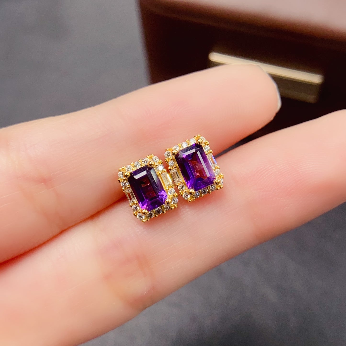 Natural Amethyst Earrings | Square Cut Fashion Style | Super Rich Purple Color | High Quality Sparkle | 925 Silver Exquisite Setting | 4*6mm Light Luxury Daily | Designer Elegant Jewelry For Women