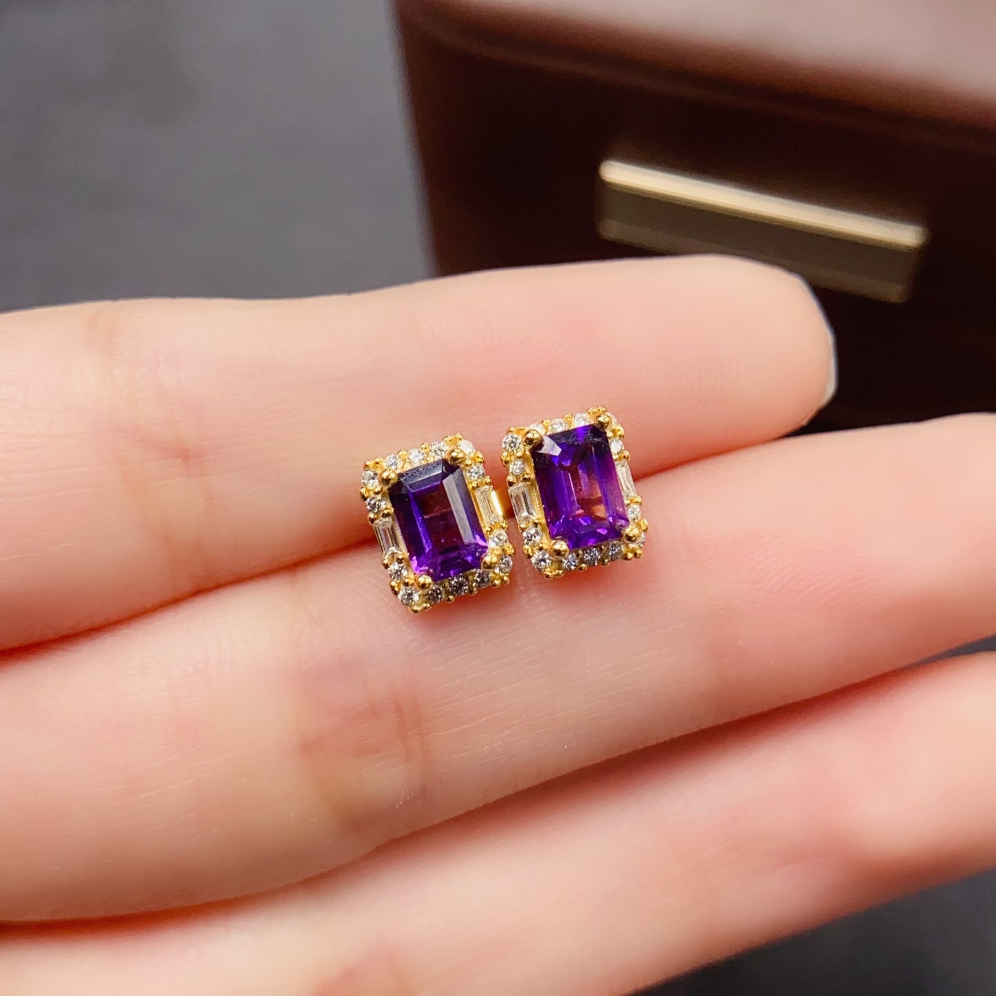 Natural Amethyst Earrings | Square Cut Fashion Style | Super Rich Purple Color | High Quality Sparkle | 925 Silver Exquisite Setting | 4*6mm Light Luxury Daily | Designer Elegant Jewelry For Women