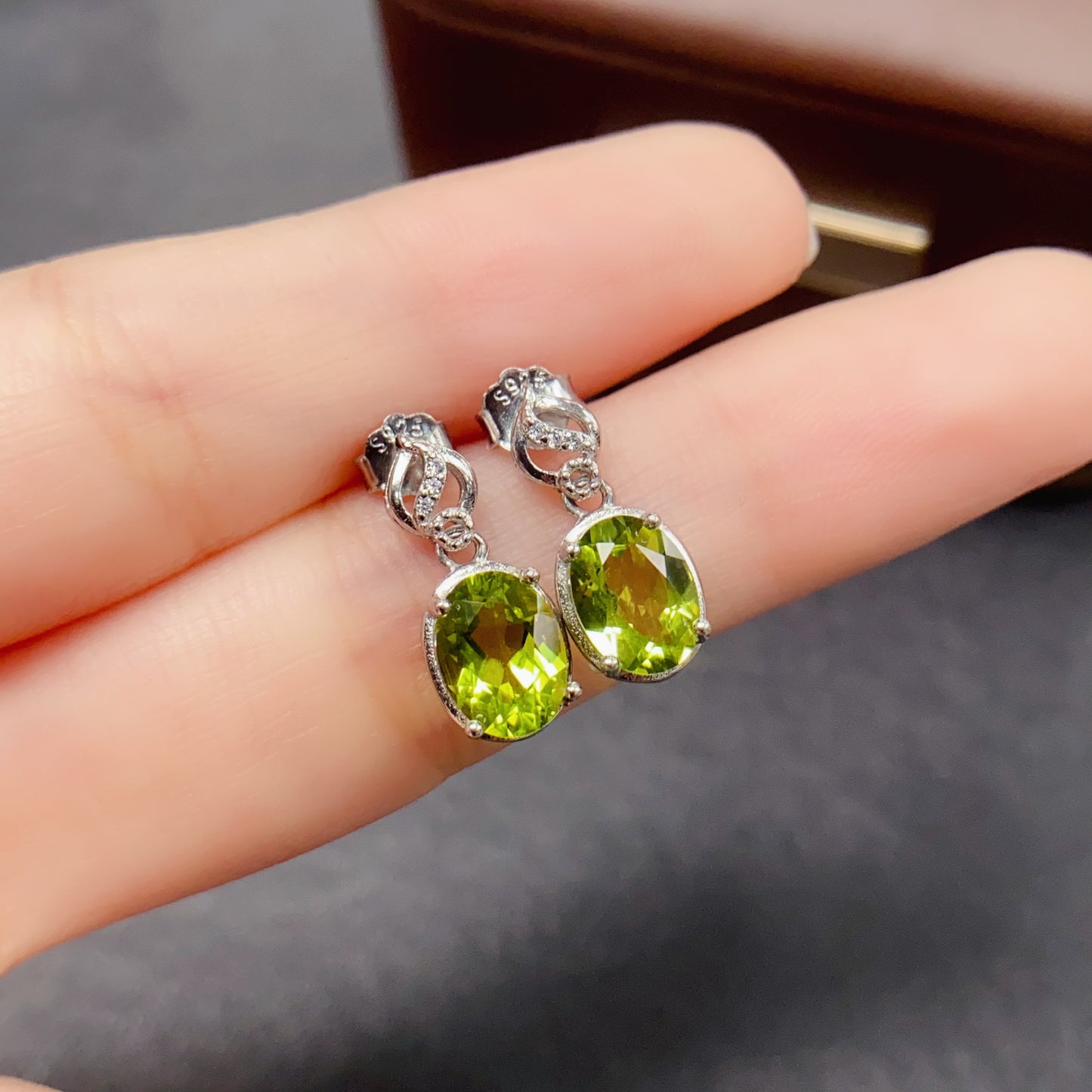 Natural Peridot Earrings | Oval Design Dangle Style | Super Fresh Mint Green Color | High Quality Sparkle | 925 Silver Exquisite Setting | 6*8mm Statement Earrings | Refreshing Crystal Jewelry For Women