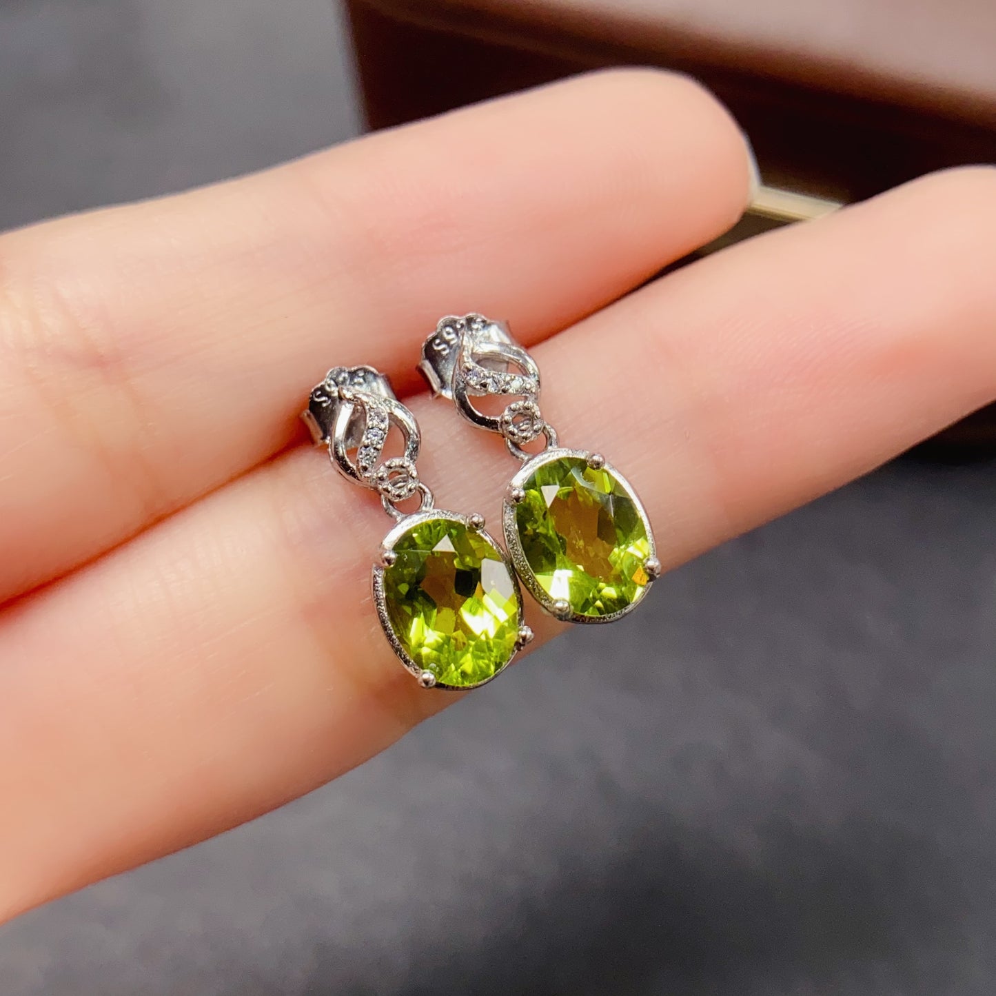 Natural Peridot Earrings | Oval Design Dangle Style | Super Fresh Mint Green Color | High Quality Sparkle | 925 Silver Exquisite Setting | 6*8mm Statement Earrings | Refreshing Crystal Jewelry For Women