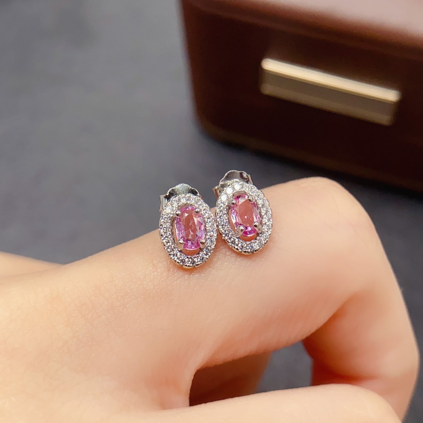 Natural Pink Sapphire Earrings | Oval Classic Style | Cherry Blossom Super Color | High Quality Sparkle | 925 Silver Exquisite Setting | 3*5mm Delicate & Flattering | Feminine Luxe Earrings