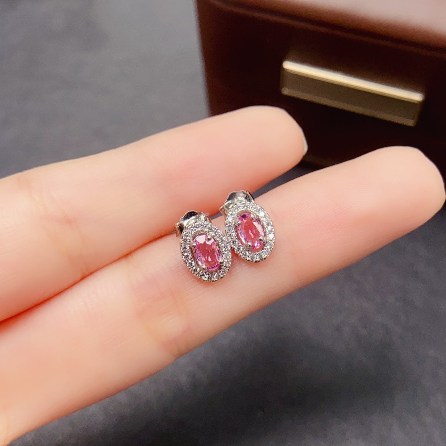 Natural Pink Sapphire Earrings | Oval Classic Style | Cherry Blossom Super Color | High Quality Sparkle | 925 Silver Exquisite Setting | 3*5mm Delicate & Flattering | Feminine Luxe Earrings