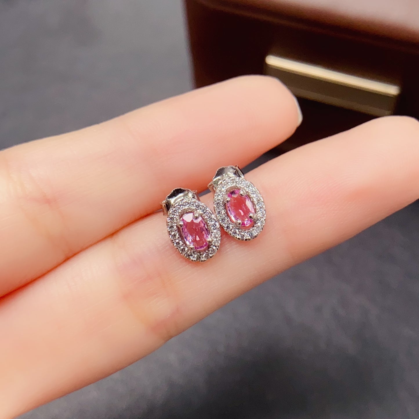 Natural Pink Sapphire Earrings | Oval Classic Style | Cherry Blossom Super Color | High Quality Sparkle | 925 Silver Exquisite Setting | 3*5mm Delicate & Flattering | Feminine Luxe Earrings