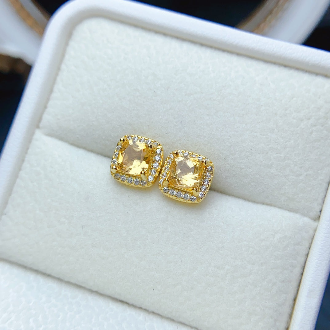 Natural Citrine Earrings, Square Cut✨925 Silver, Simple & Elegant🔥Beautiful Color, Gift for Her