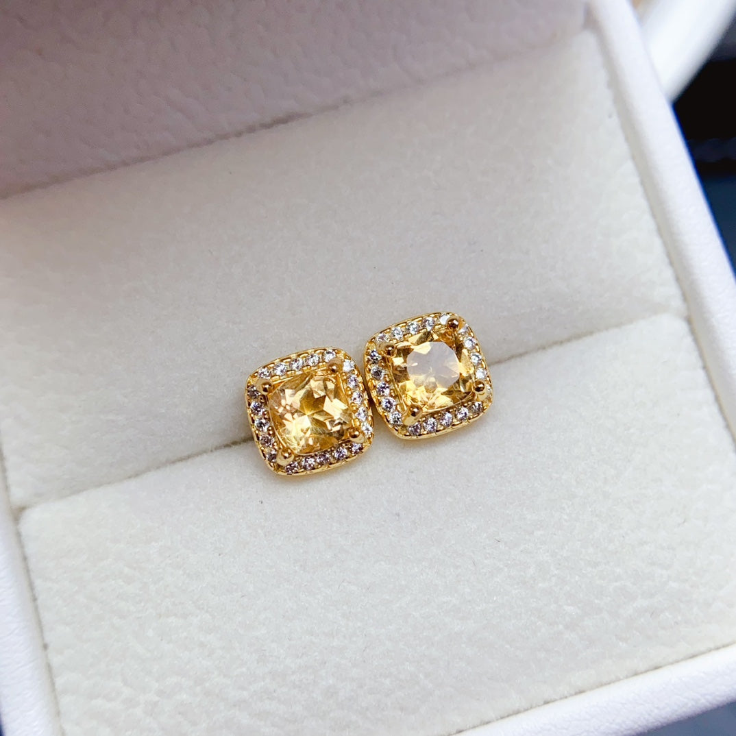 Natural Citrine Earrings, Square Cut✨925 Silver, Simple & Elegant🔥Beautiful Color, Gift for Her