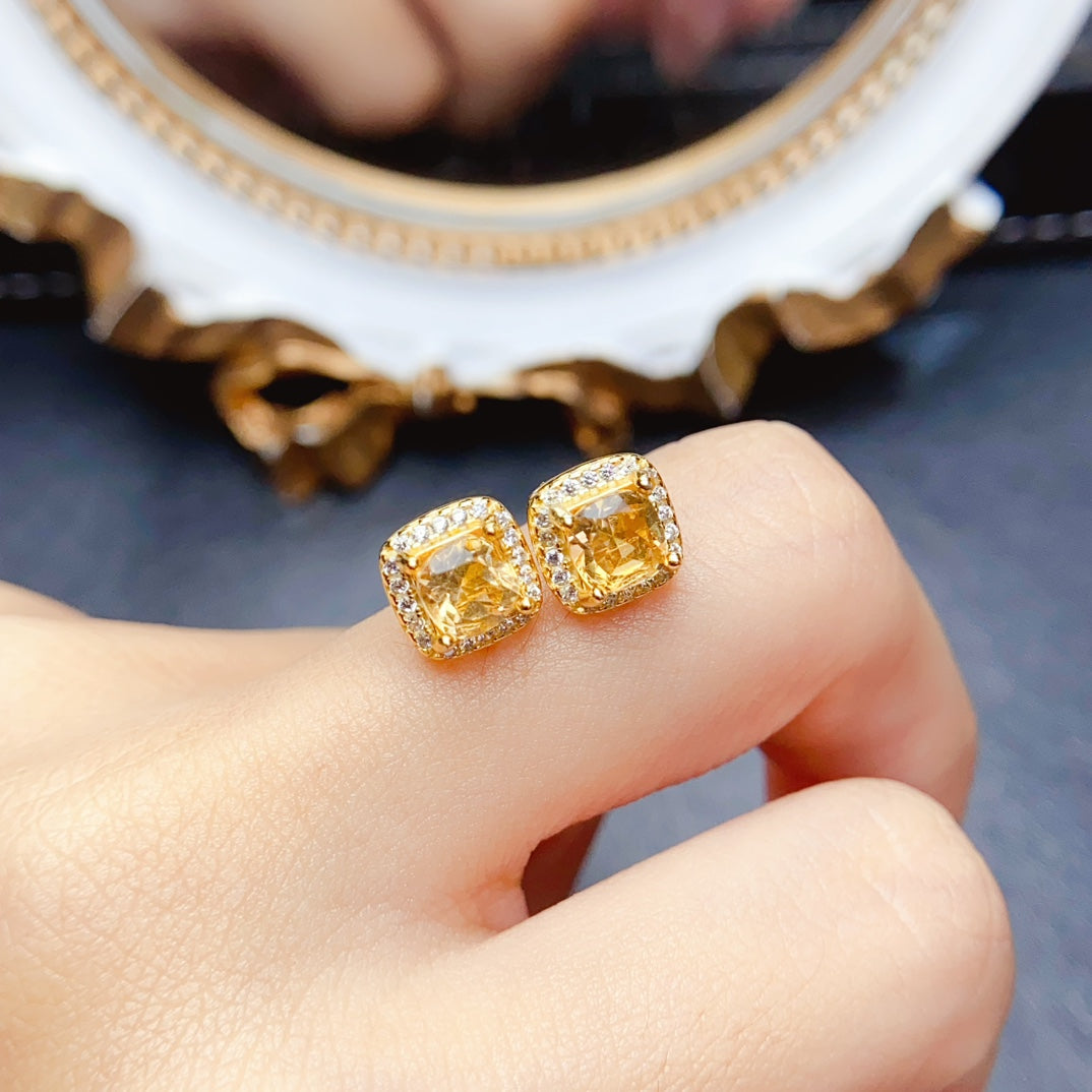 Natural Citrine Earrings, Square Cut✨925 Silver, Simple & Elegant🔥Beautiful Color, Gift for Her