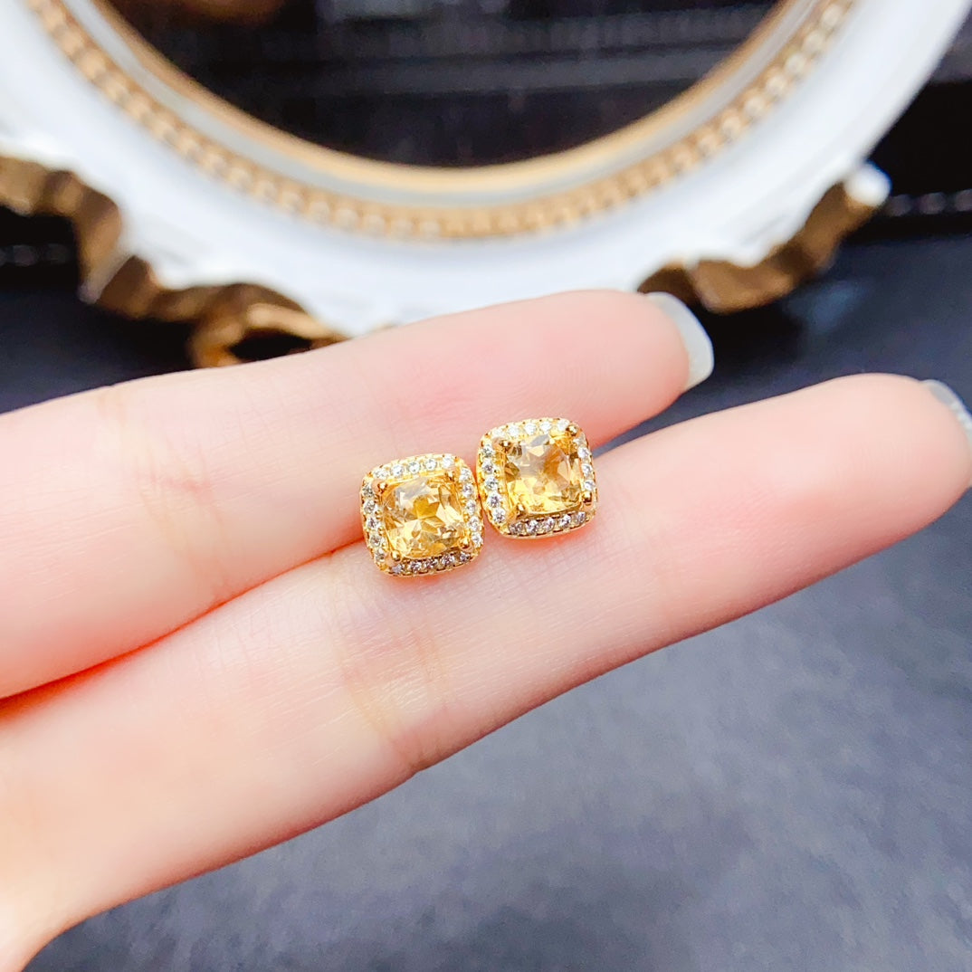 Natural Citrine Earrings, Square Cut✨925 Silver, Simple & Elegant🔥Beautiful Color, Gift for Her
