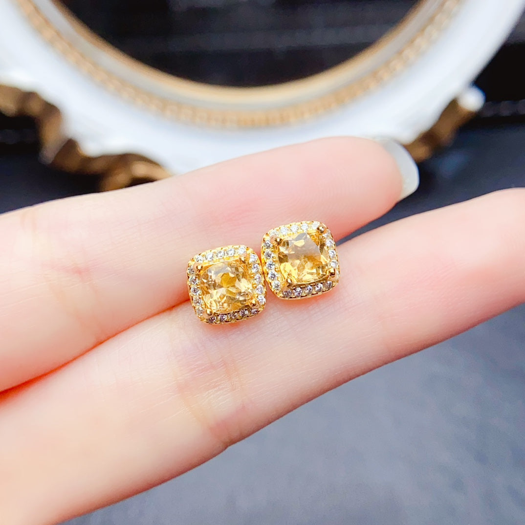Natural Citrine Earrings, Square Cut✨925 Silver, Simple & Elegant🔥Beautiful Color, Gift for Her