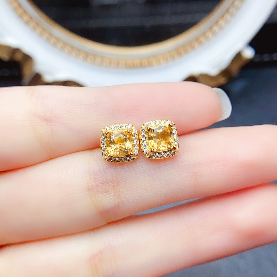 Natural Citrine Earrings, Square Cut✨925 Silver, Simple & Elegant🔥Beautiful Color, Gift for Her
