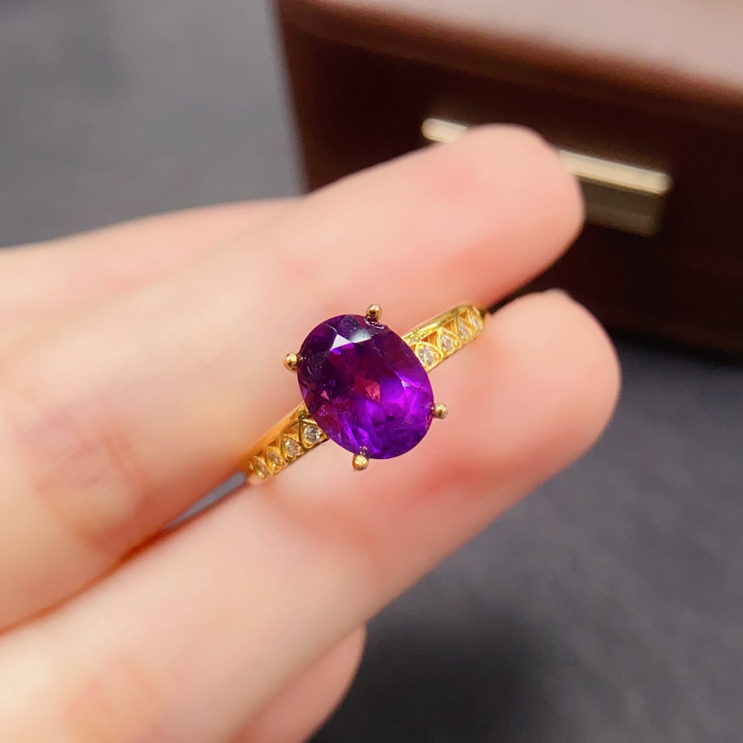 Natural Amethyst Ring 925 Silver Oval 7x9mm High Quality Fine Craftsmanship Adjustable Open Fashion Jewelry Gift