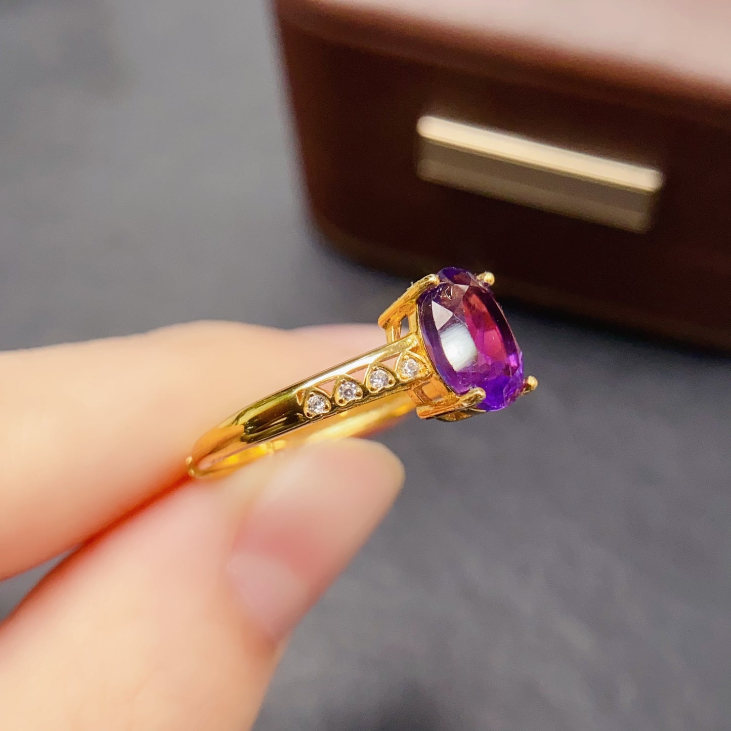 Natural Amethyst Ring 925 Silver Oval 7x9mm High Quality Fine Craftsmanship Adjustable Open Fashion Jewelry Gift