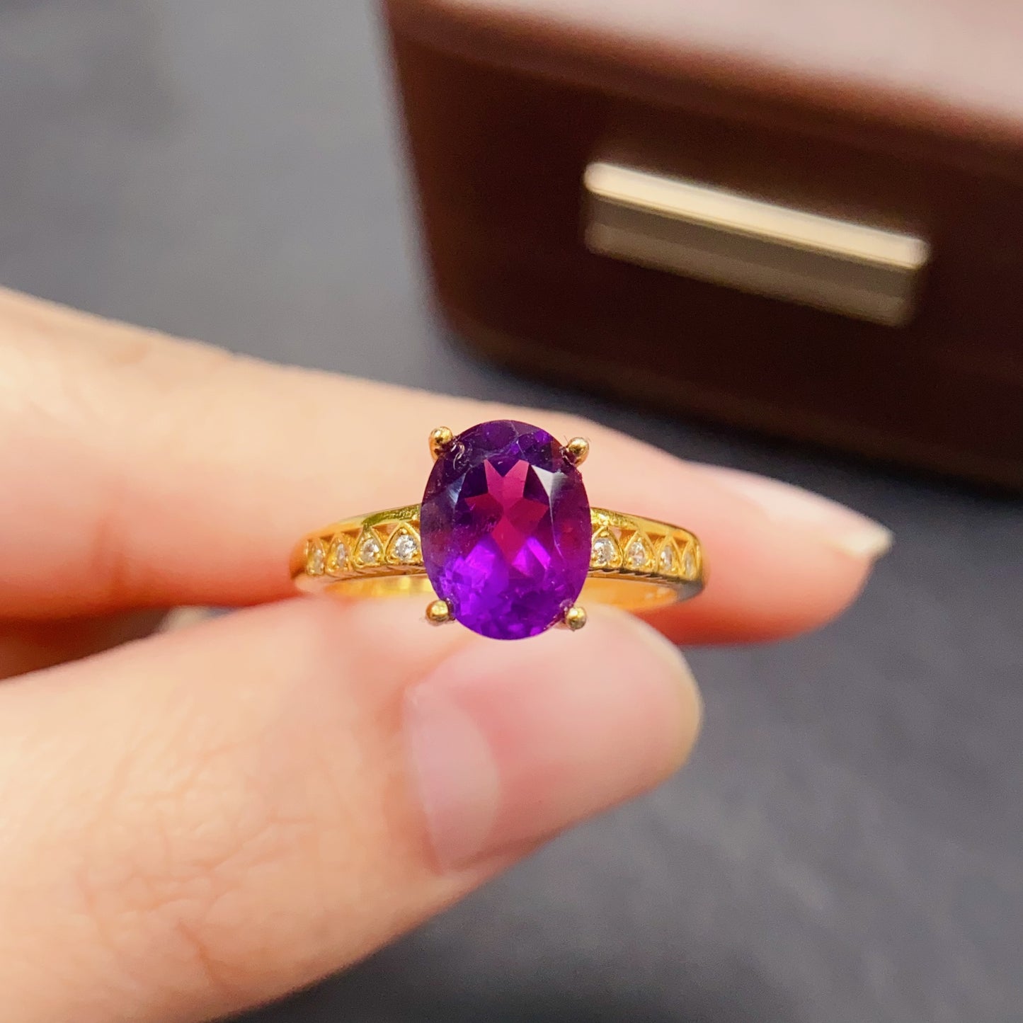 Natural Amethyst Ring 925 Silver Oval 7x9mm High Quality Fine Craftsmanship Adjustable Open Fashion Jewelry Gift