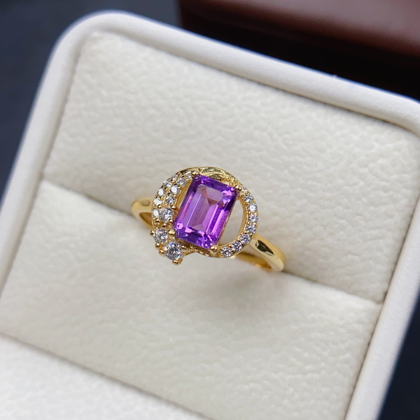 Natural Amethyst Ring | Emerald Cut | 925 Silver 5x7mm | High Quality | Fine Craftsmanship | Adjustable Open | Vintage Style Statement Jewelry