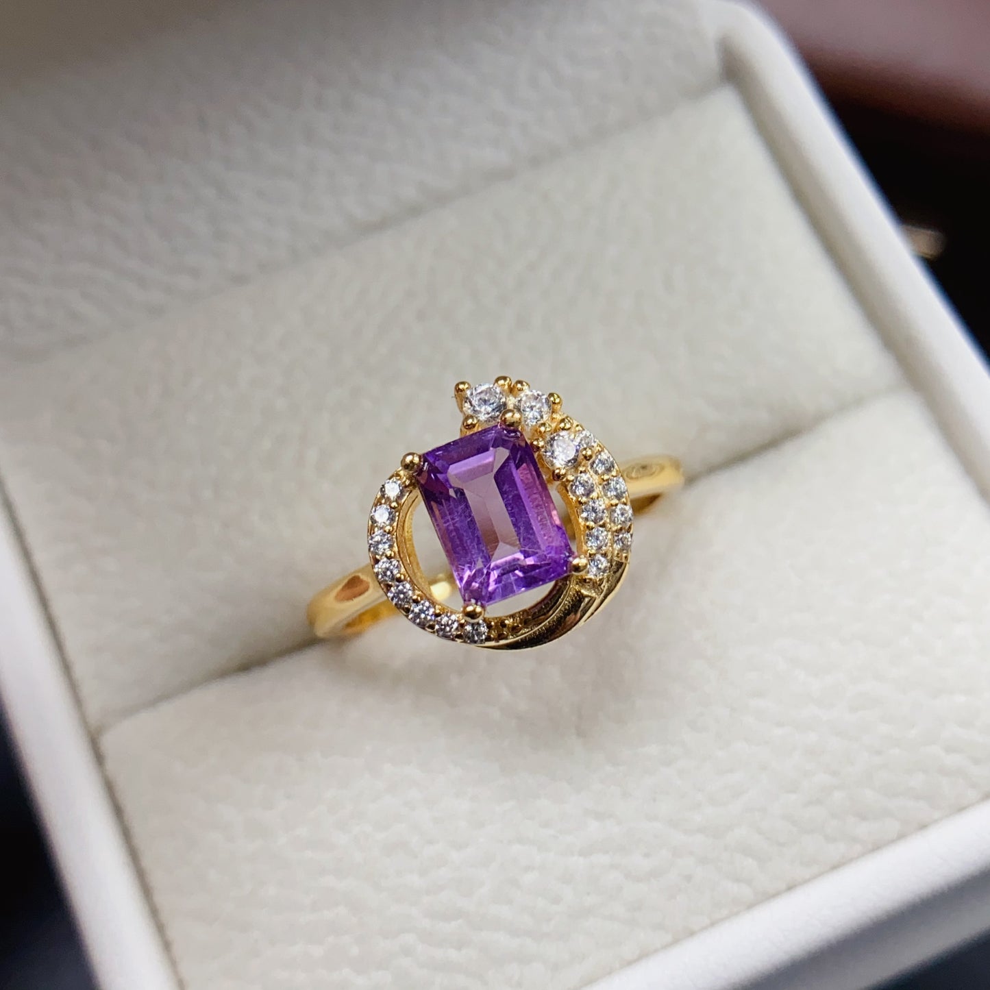 Natural Amethyst Ring | Emerald Cut | 925 Silver 5x7mm | High Quality | Fine Craftsmanship | Adjustable Open | Vintage Style Statement Jewelry