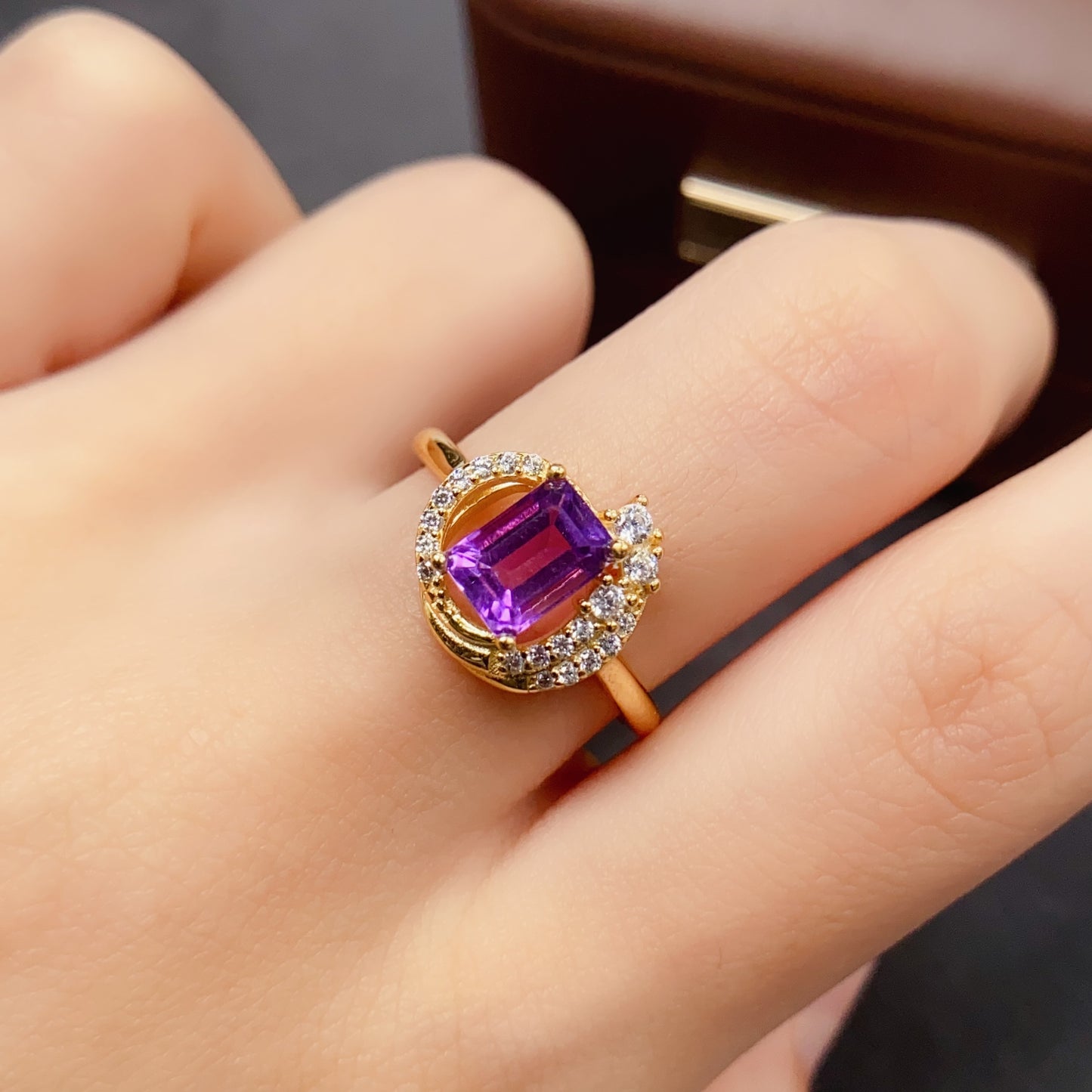 Natural Amethyst Ring | Emerald Cut | 925 Silver 5x7mm | High Quality | Fine Craftsmanship | Adjustable Open | Vintage Style Statement Jewelry