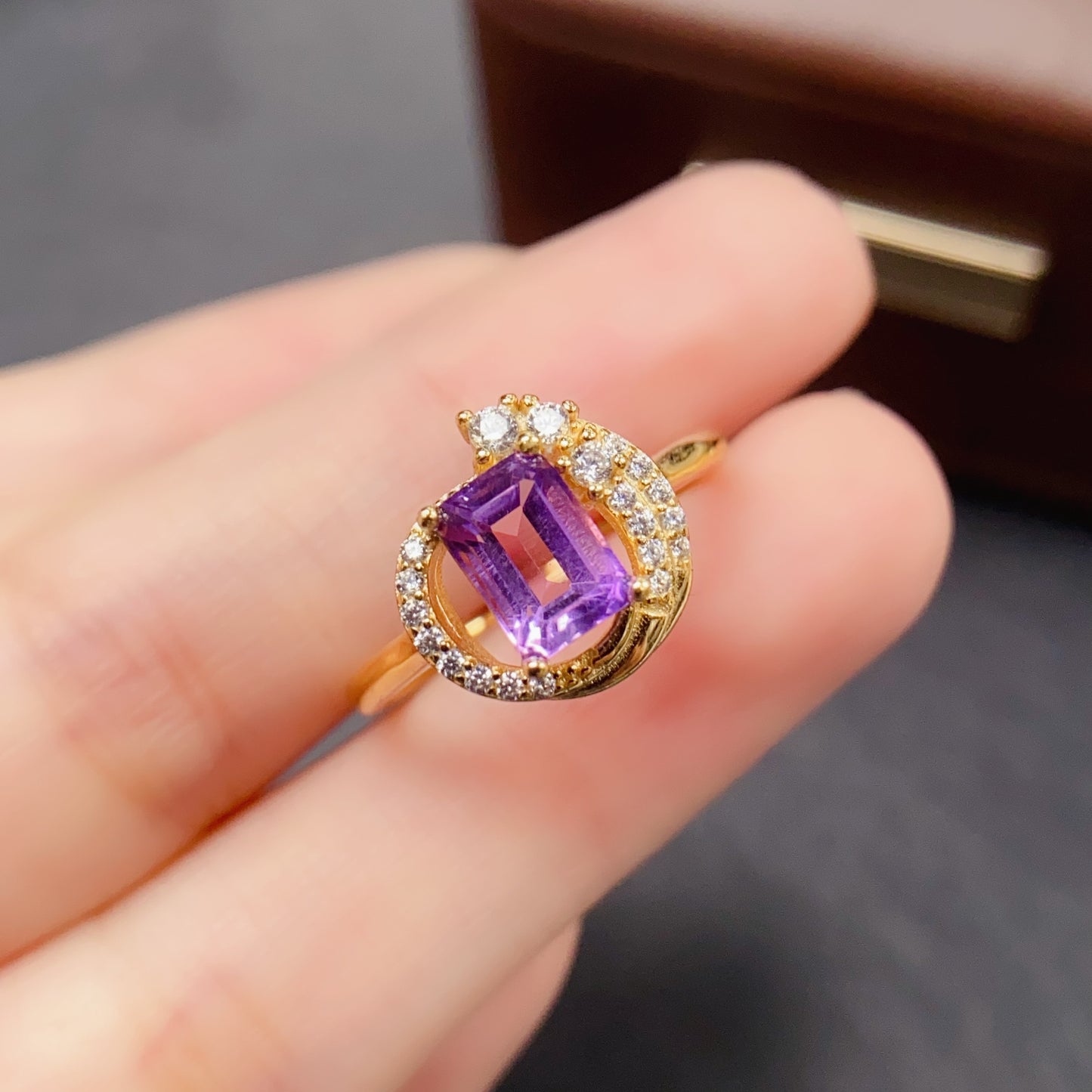 Natural Amethyst Ring | Emerald Cut | 925 Silver 5x7mm | High Quality | Fine Craftsmanship | Adjustable Open | Vintage Style Statement Jewelry