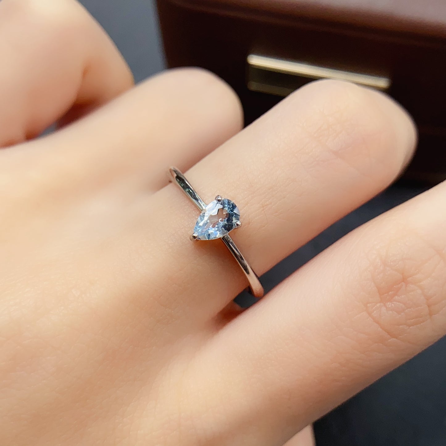 Natural Aquamarine Ring | Emerald Cut Square 4x6mm | 925 Silver | Fine Craftsmanship | Adjustable Open | Minimalist Style | March Birthstone | Dainty Gift