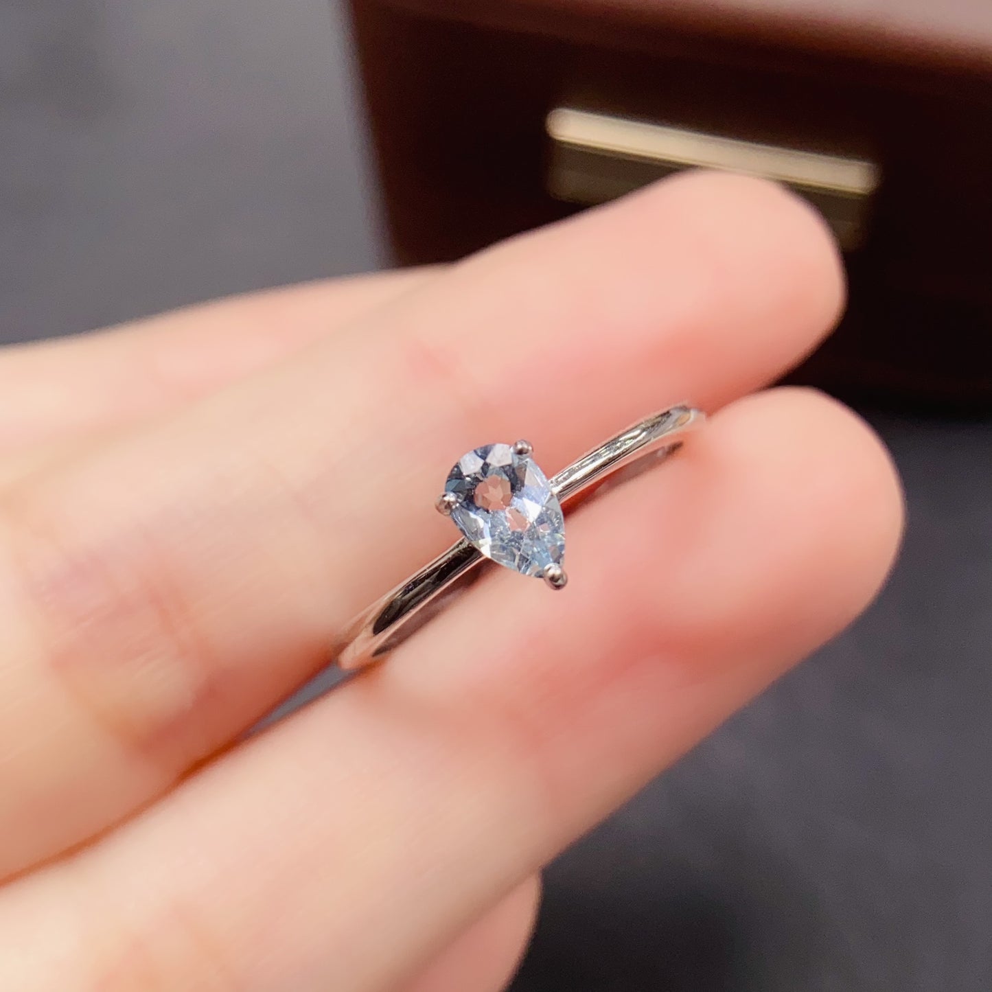 Natural Aquamarine Ring | Emerald Cut Square 4x6mm | 925 Silver | Fine Craftsmanship | Adjustable Open | Minimalist Style | March Birthstone | Dainty Gift