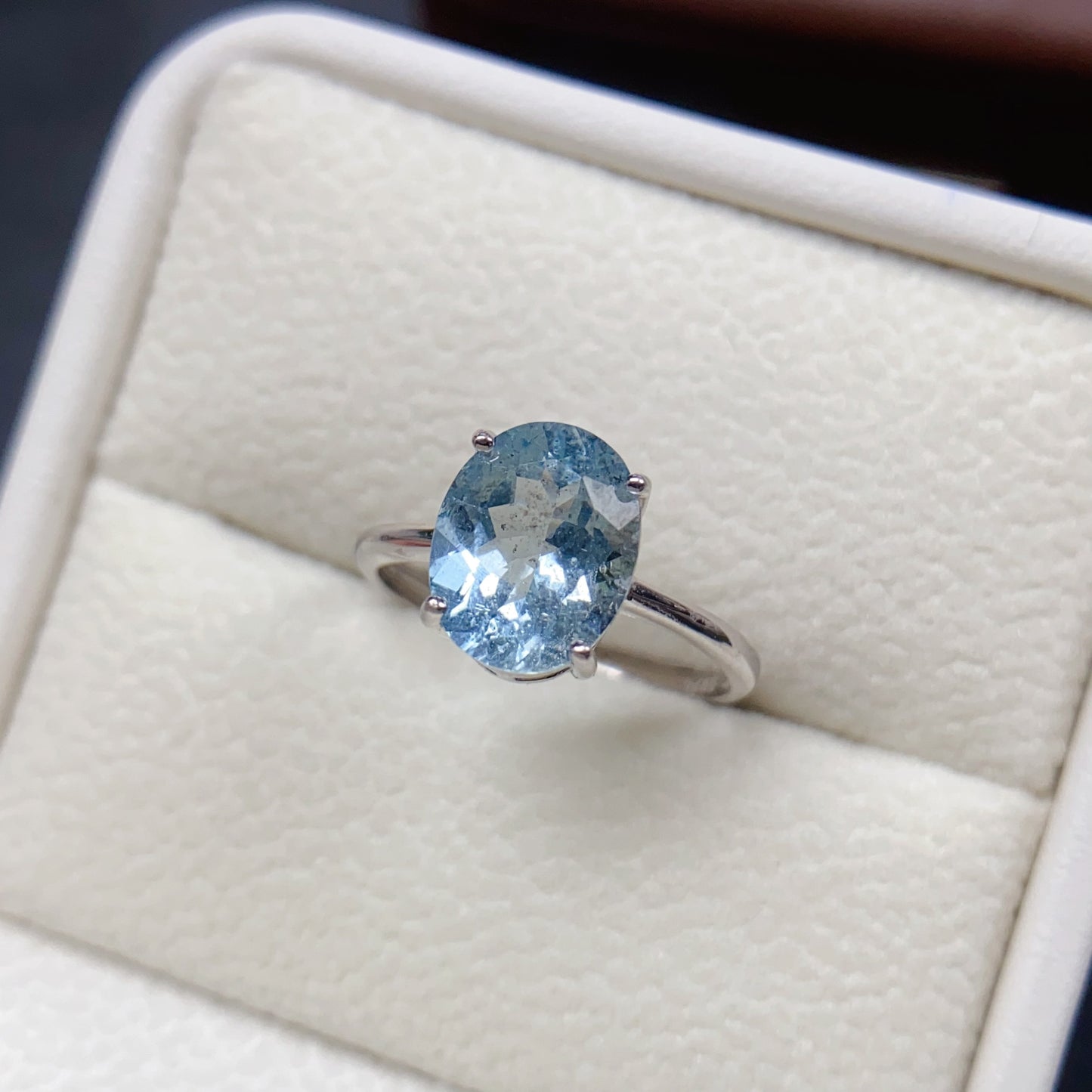 Natural Aquamarine Ring | 8x10mm Large | 4-Prong Setting | Classic Solitaire | 925 Silver | Fine Craftsmanship | Adjustable Open | March Birthstone | Transparent Dainty Gift