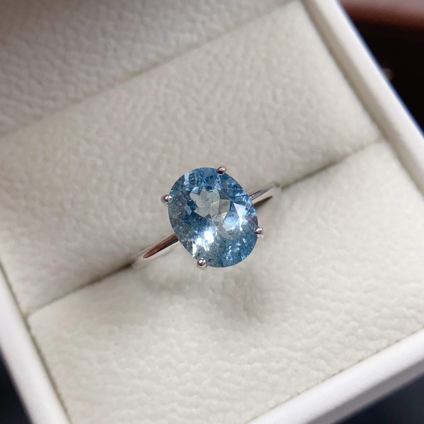 Natural Aquamarine Ring | 8x10mm Large | 4-Prong Setting | Classic Solitaire | 925 Silver | Fine Craftsmanship | Adjustable Open | March Birthstone | Transparent Dainty Gift