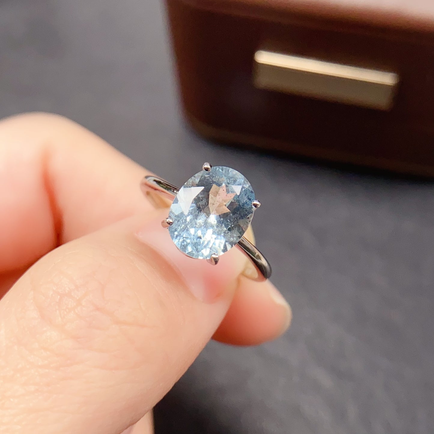 Natural Aquamarine Ring | 8x10mm Large | 4-Prong Setting | Classic Solitaire | 925 Silver | Fine Craftsmanship | Adjustable Open | March Birthstone | Transparent Dainty Gift