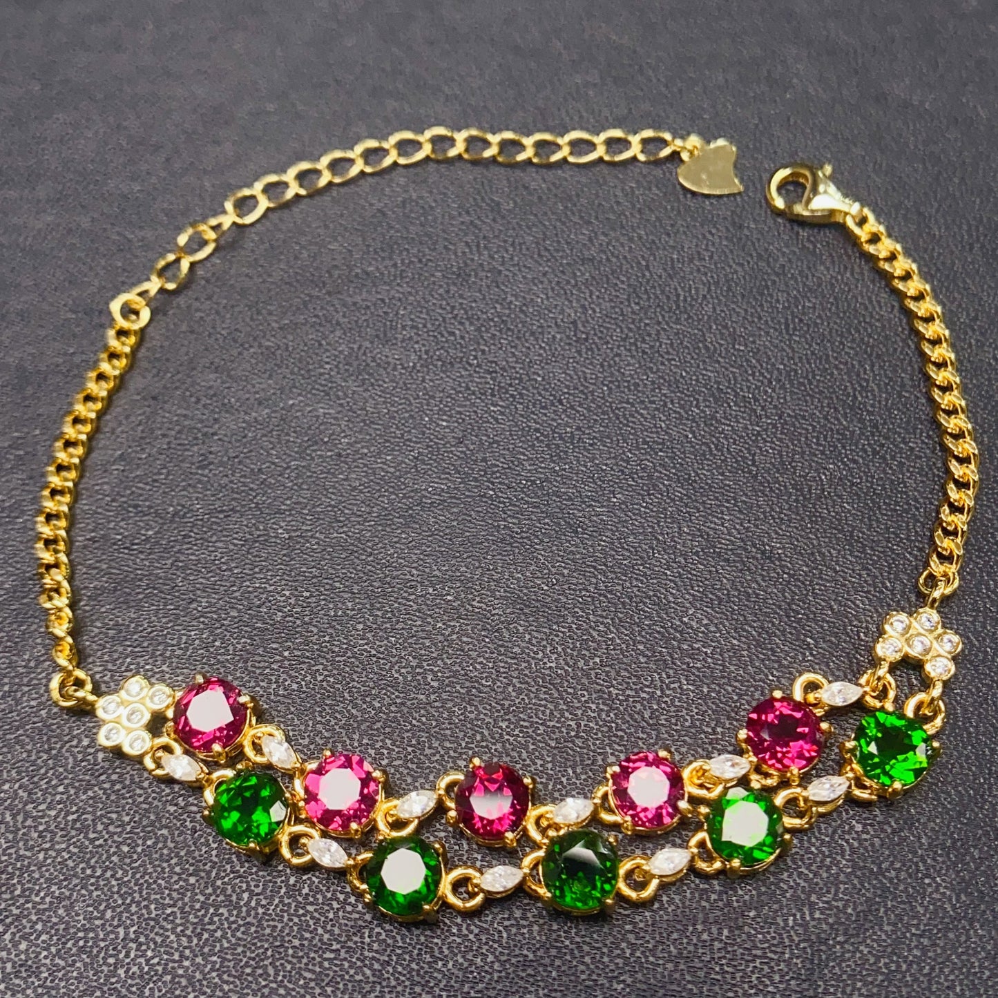Natural Diopside & Pyrope Garnet Bracelet | Double Chain Design | Clean Gemstones 5x5mm Square | 925 Silver | Fine Craftsmanship | June & January Birthstones | Two-Tone Luxury Gift