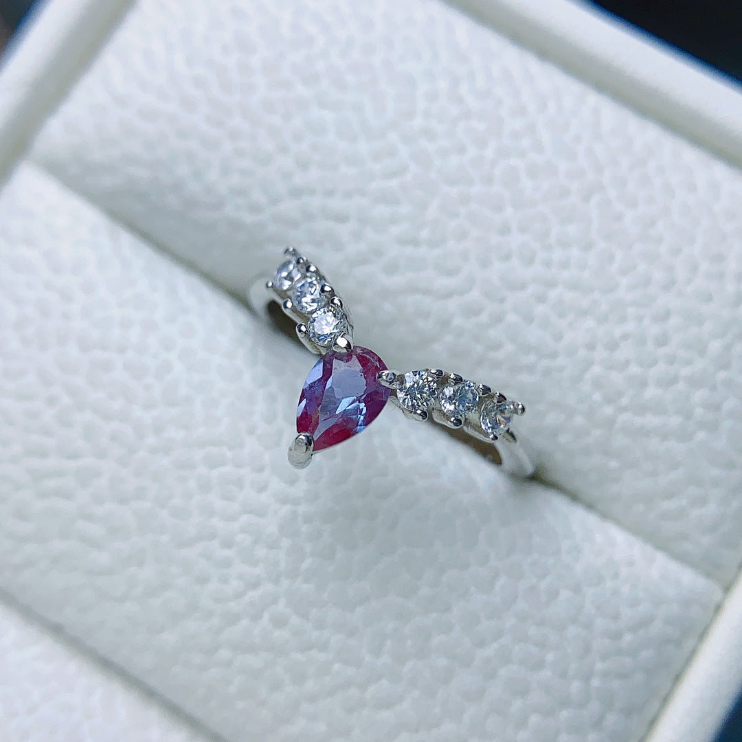 Natural Alexandrite Ring | Teardrop Pear Cut 4x6mm | S925 Silver | Adjustable Open | Color Change Gemstone | June Birthstone | Rare Color-Shifting | Dainty Gift