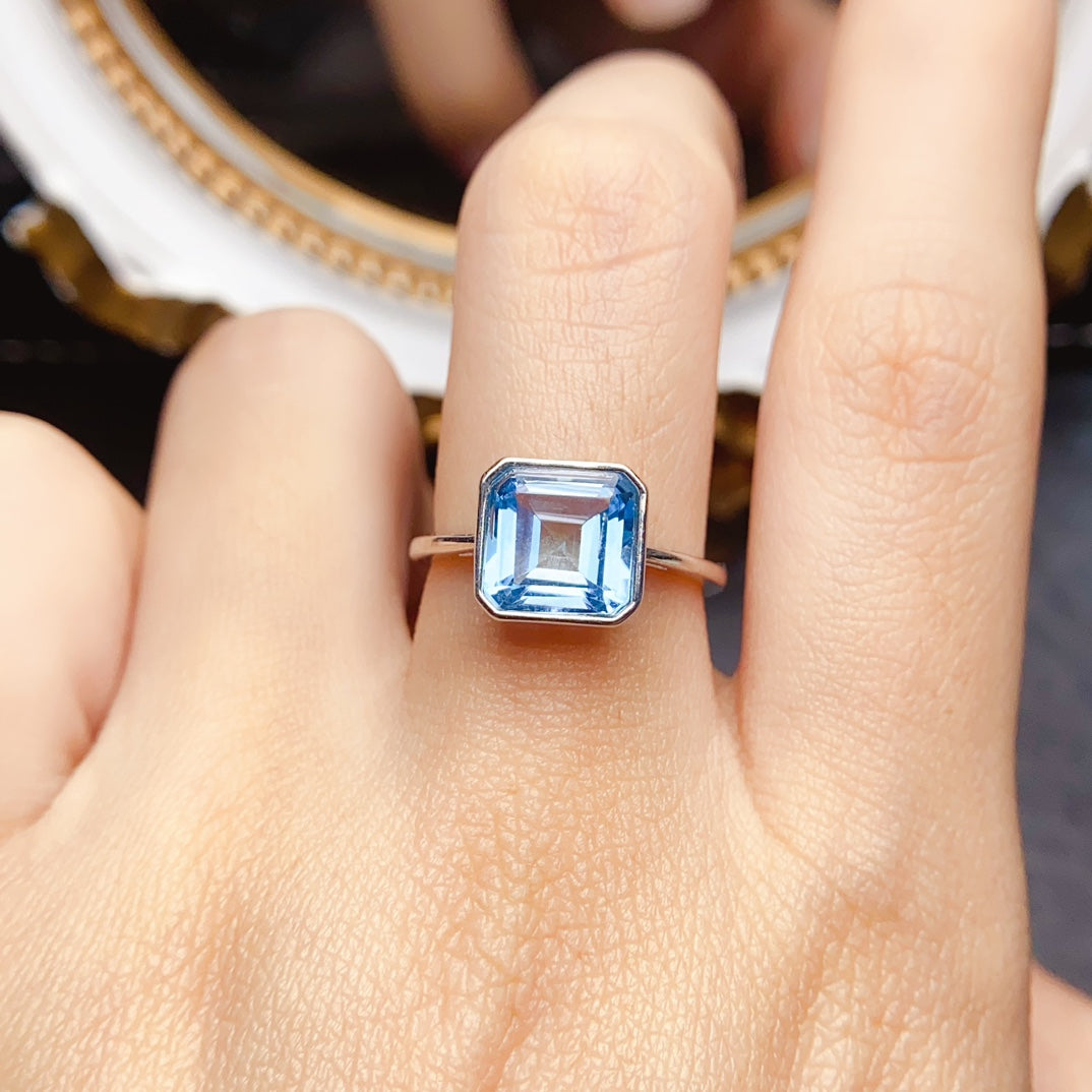 Natural Topaz Ring Bezel Set 8mm Square * 925 Silver * High Clarity * Simple Fine Jewelry For Women