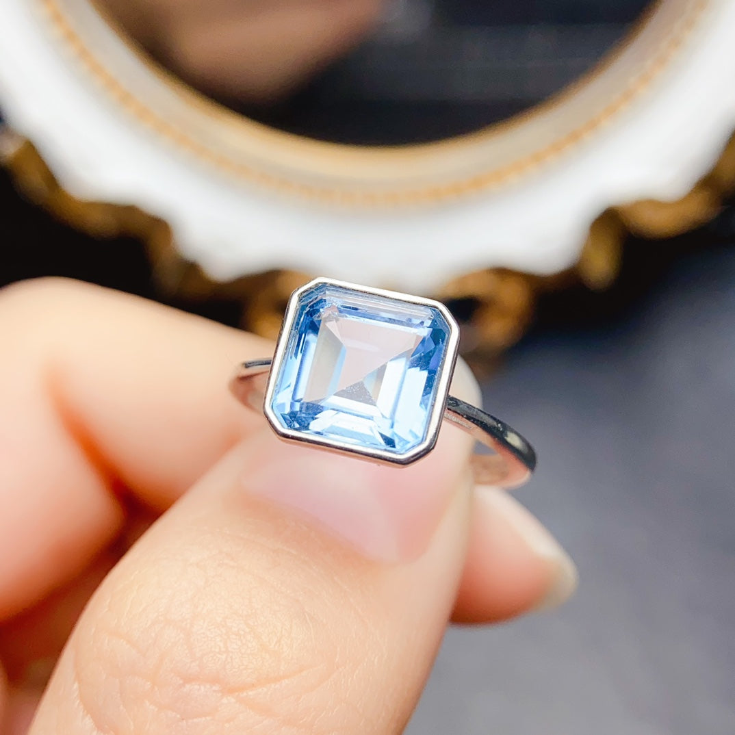Natural Topaz Ring Bezel Set 8mm Square * 925 Silver * High Clarity * Simple Fine Jewelry For Women