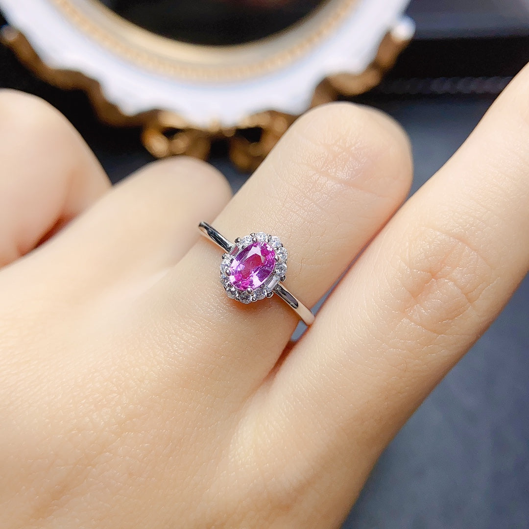 Natural Pink Sapphire Ring Adjustable Size 4x6mm 925 Silver 18K Gold Rose Gold Plated Simple Elegant Fashion Jewelry