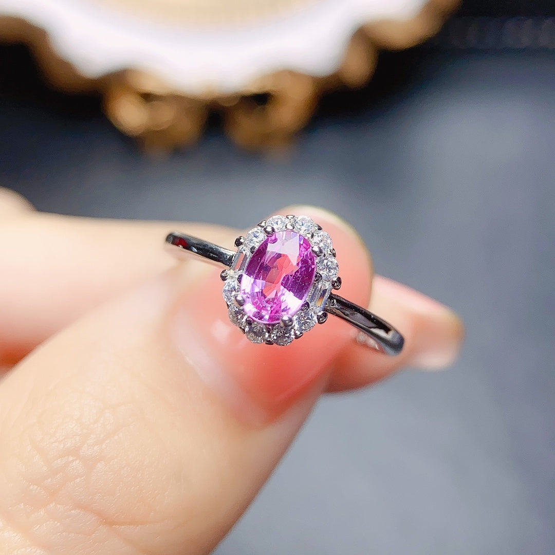Natural Pink Sapphire Ring Adjustable Size 4x6mm 925 Silver 18K Gold Rose Gold Plated Simple Elegant Fashion Jewelry