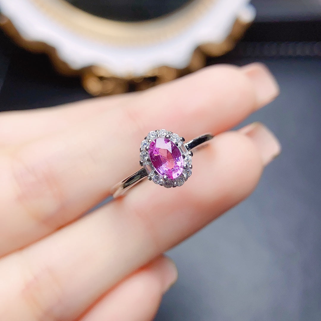 Natural Pink Sapphire Ring Adjustable Size 4x6mm 925 Silver 18K Gold Rose Gold Plated Simple Elegant Fashion Jewelry