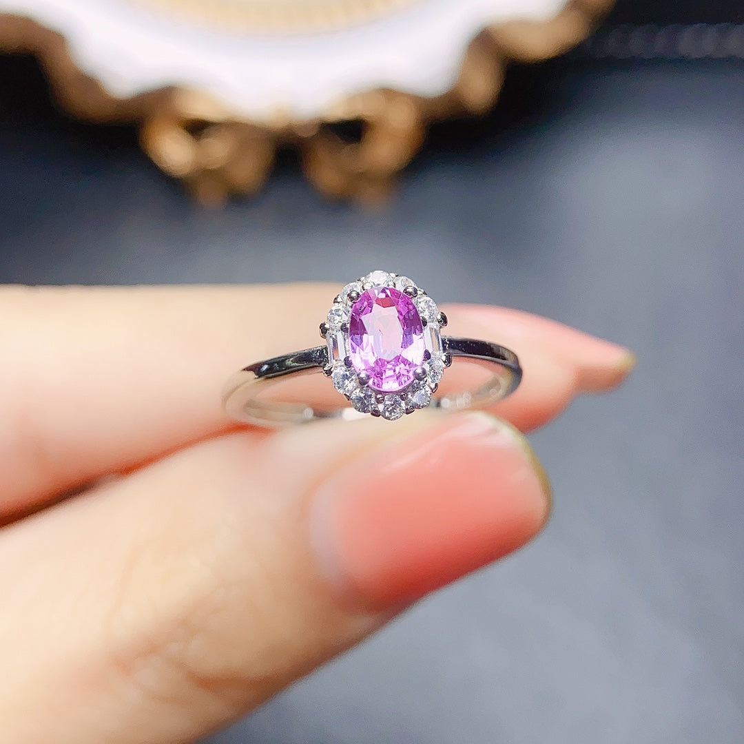 Natural Pink Sapphire Ring Adjustable Size 4x6mm 925 Silver 18K Gold Rose Gold Plated Simple Elegant Fashion Jewelry