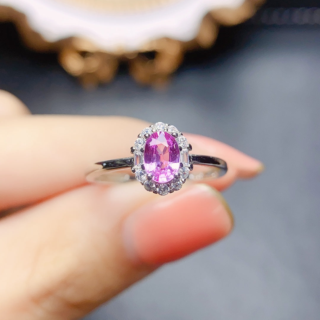 Natural Pink Sapphire Ring Adjustable Size 4x6mm 925 Silver 18K Gold Rose Gold Plated Simple Elegant Fashion Jewelry