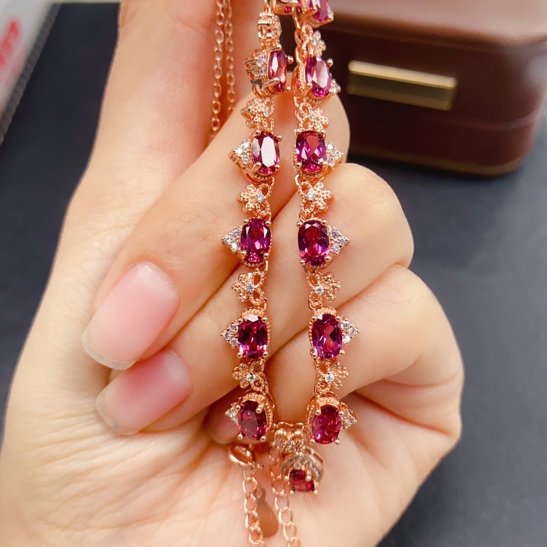 Natural Magnesium Aluminum Garnet Necklace 4x6mm Rose Gold Setting 925 Silver Simple Fashion Pendant For Women