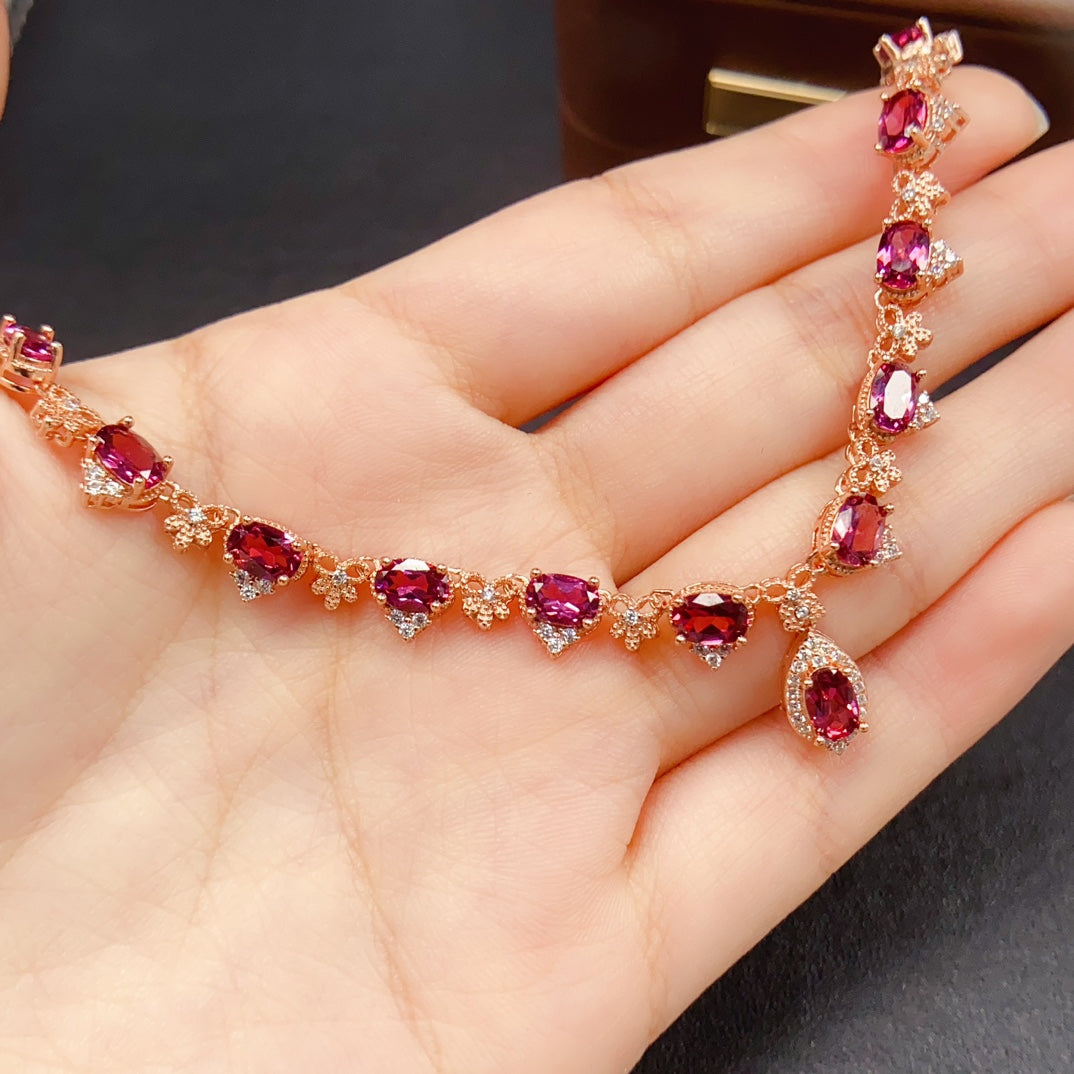 Natural Magnesium Aluminum Garnet Necklace 4x6mm Rose Gold Setting 925 Silver Simple Fashion Pendant For Women