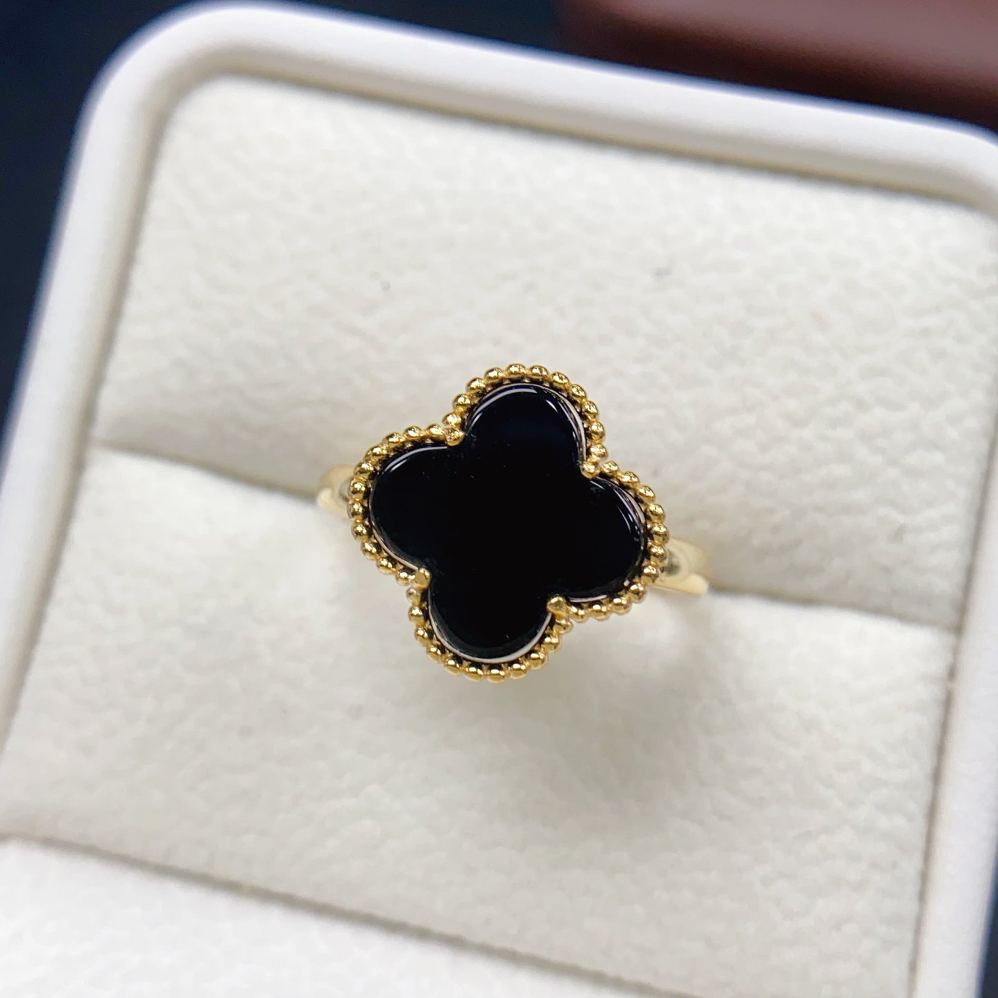 Natural Agate Ring Adjustable Size 12x12mm Four Leaf Clover Design Fire Flash 925 Silver Fine Jewelry For Women