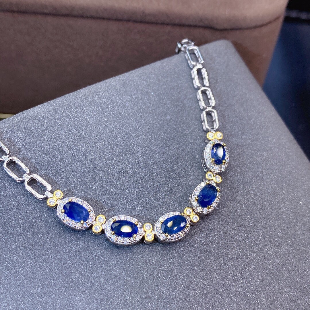 Natural Sapphire Bracelet 4x5mm 925 Silver 18K Gold Plated Deluxe Light Luxury Fashion Jewelry For Women