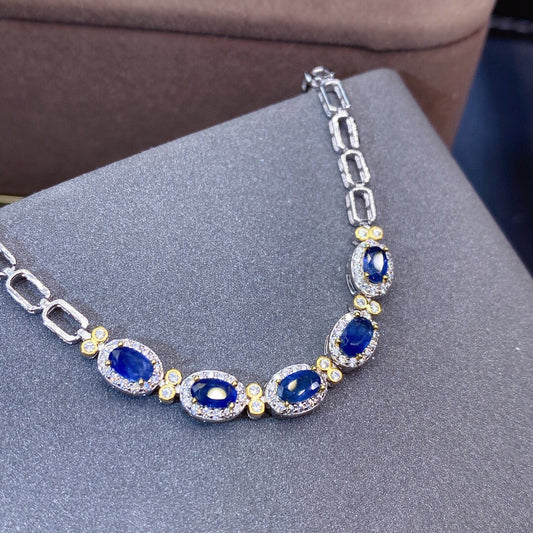 Natural Sapphire Bracelet 4x5mm 925 Silver 18K Gold Plated Deluxe Light Luxury Fashion Jewelry For Women