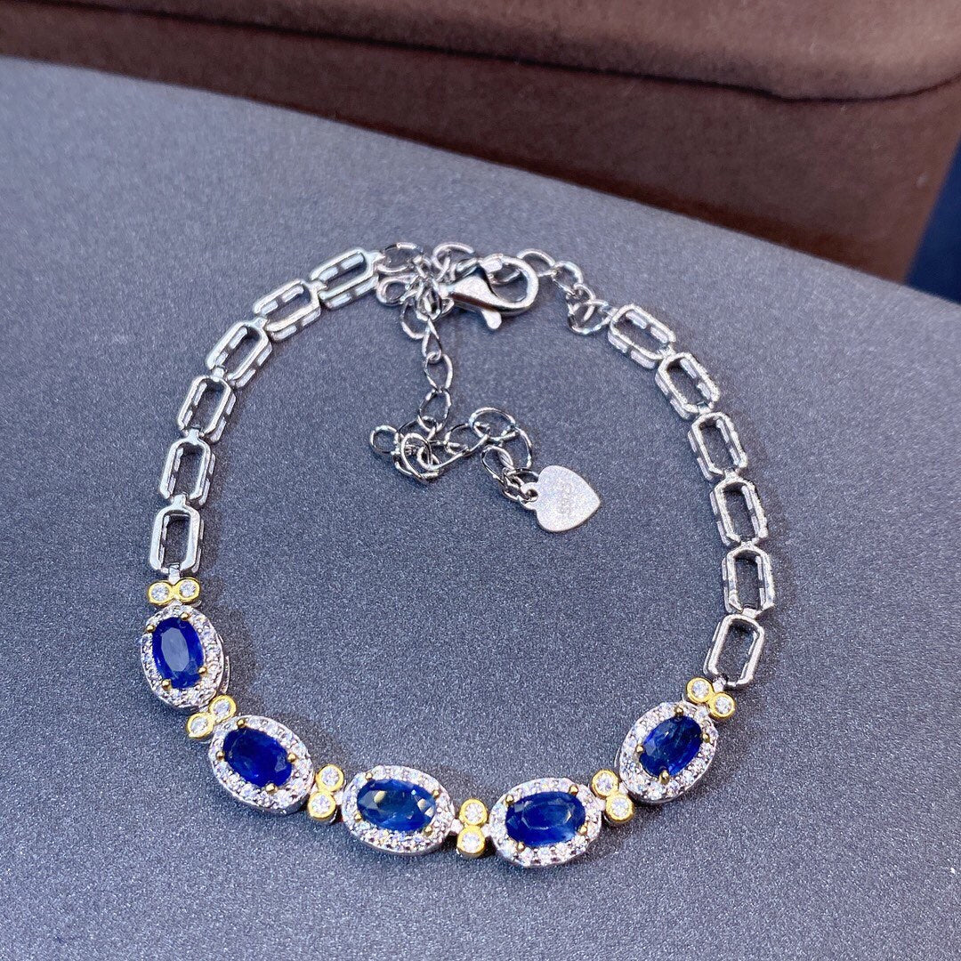 Natural Sapphire Bracelet 4x5mm 925 Silver 18K Gold Plated Deluxe Light Luxury Fashion Jewelry For Women
