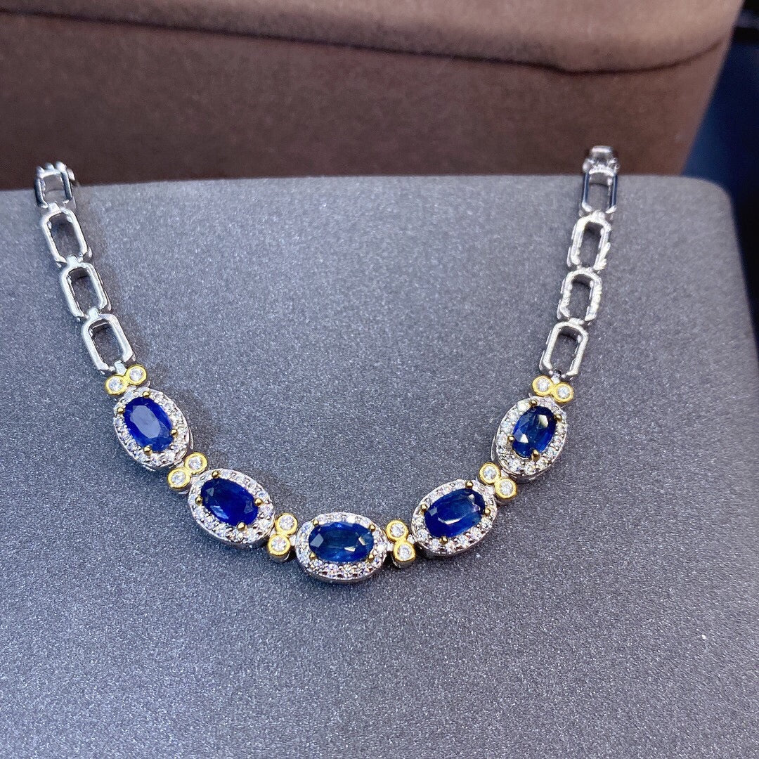 Natural Sapphire Bracelet 4x5mm 925 Silver 18K Gold Plated Deluxe Light Luxury Fashion Jewelry For Women