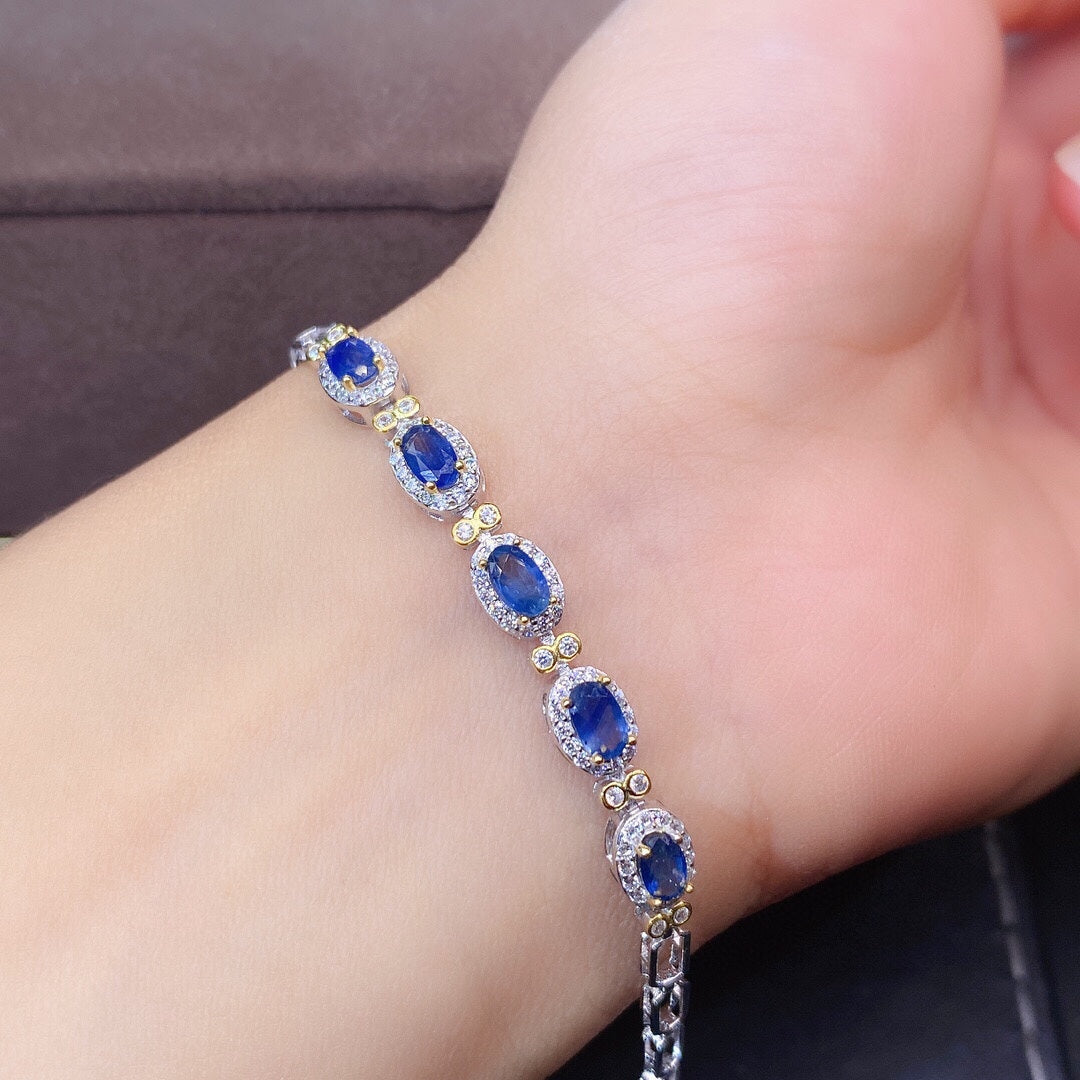 Natural Sapphire Bracelet 4x5mm 925 Silver 18K Gold Plated Deluxe Light Luxury Fashion Jewelry For Women