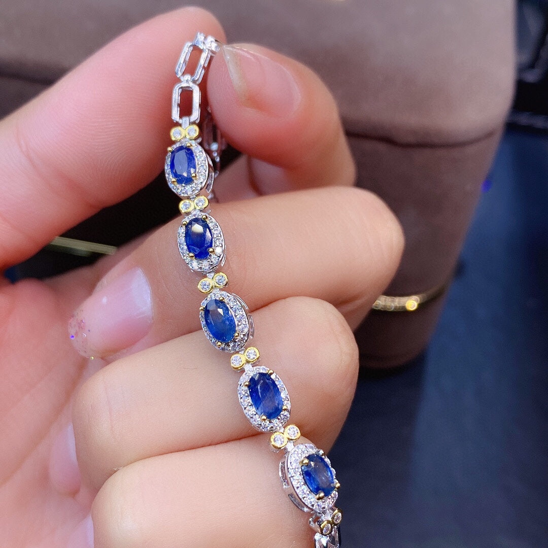 Natural Sapphire Bracelet 4x5mm 925 Silver 18K Gold Plated Deluxe Light Luxury Fashion Jewelry For Women