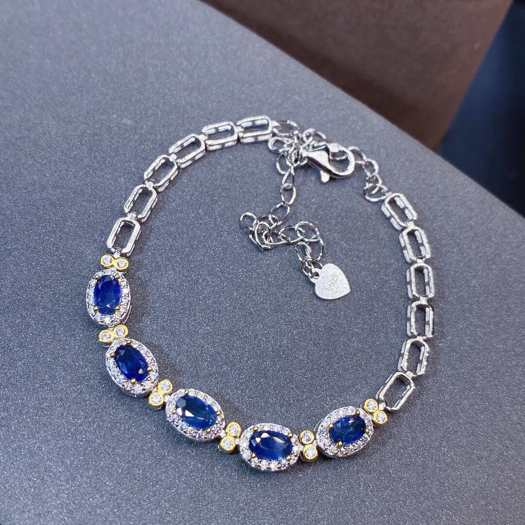 Natural Sapphire Bracelet 4x5mm 925 Silver 18K Gold Plated Deluxe Light Luxury Fashion Jewelry For Women